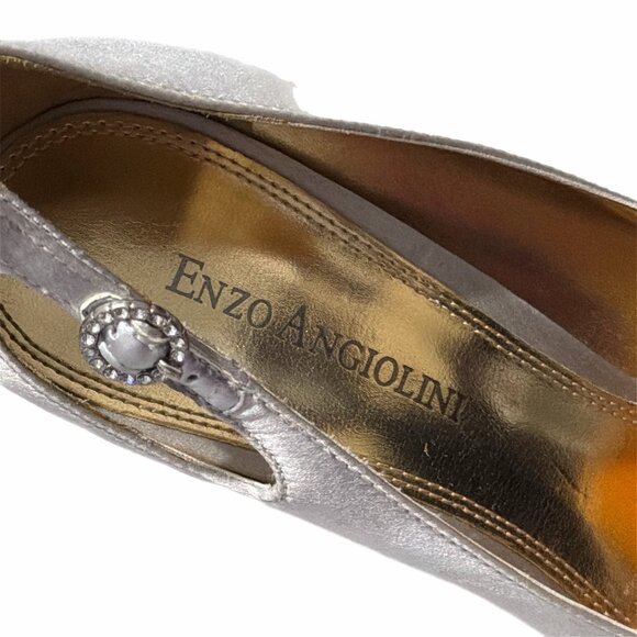 Enzo Angiolini Shoes Womens 8.5M Silver Satin Pump Buckle Bridal Gala Cocktail - Picture 5 of 16